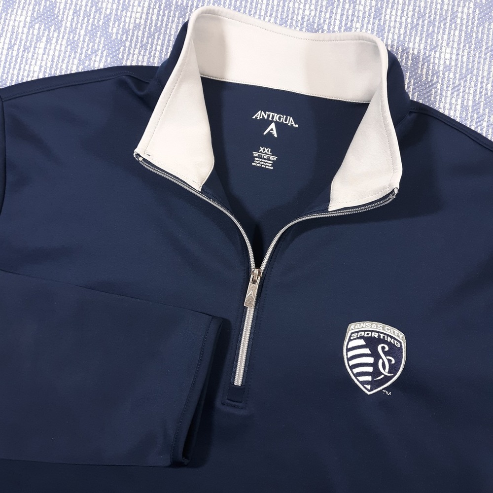 Antigua Sporting Kansas City MLS Soccer Shirt 1/4 Zip Pullover Mens 2XL Blue